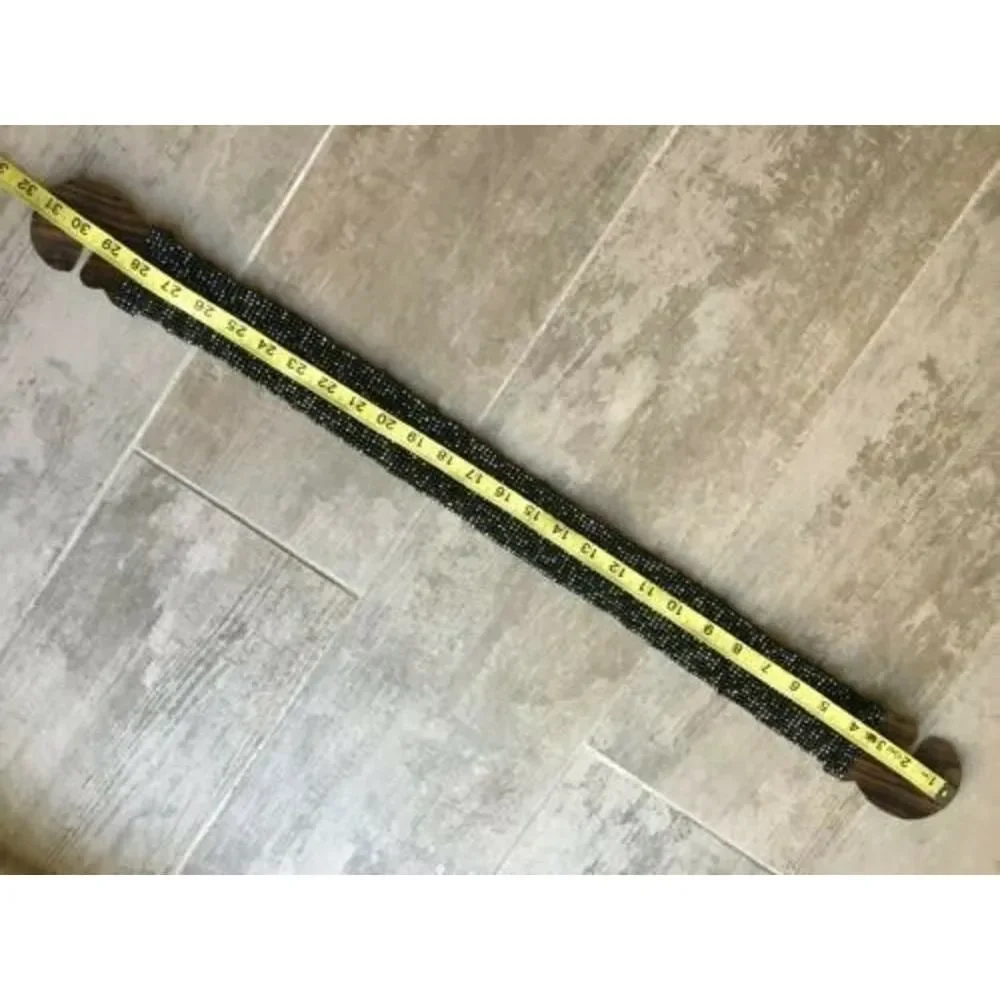 Los Angeles Boutique Beaded Stretch Belt Wood HANDMADE Black Bali Fashion Chic